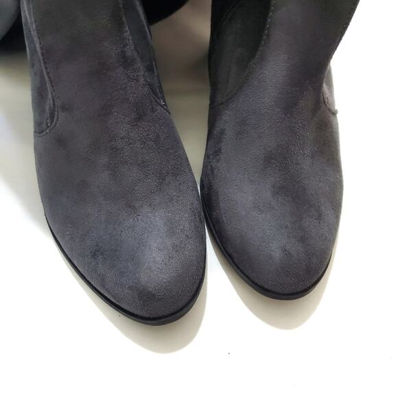 Torrid | Gray Suede Over-The-Knee Back Tie Block Heel Boots - Picture 6 of 14